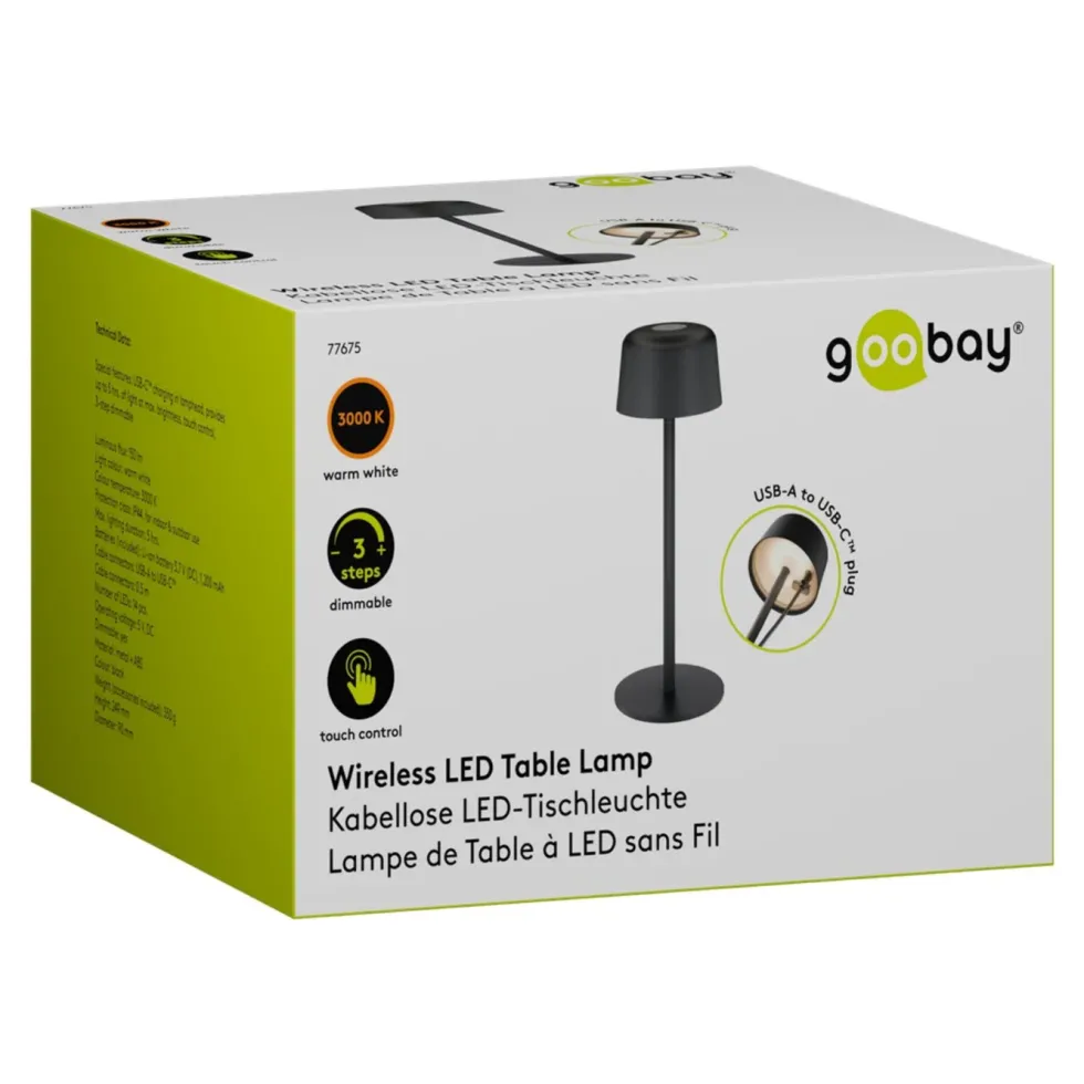 Trådløs LED-bordlampe 25 cm Svart