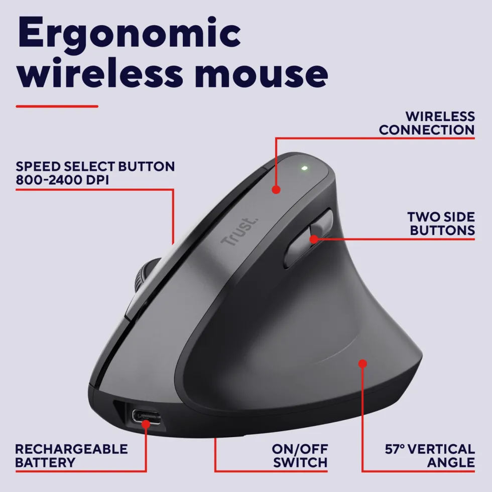 Trust Bayo II ergonomisk trådløs mus