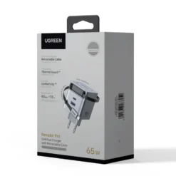 Ugreen Nexode 65 W GaN-hurtiglader med uttrekkbar USB-C-kabel 65 W