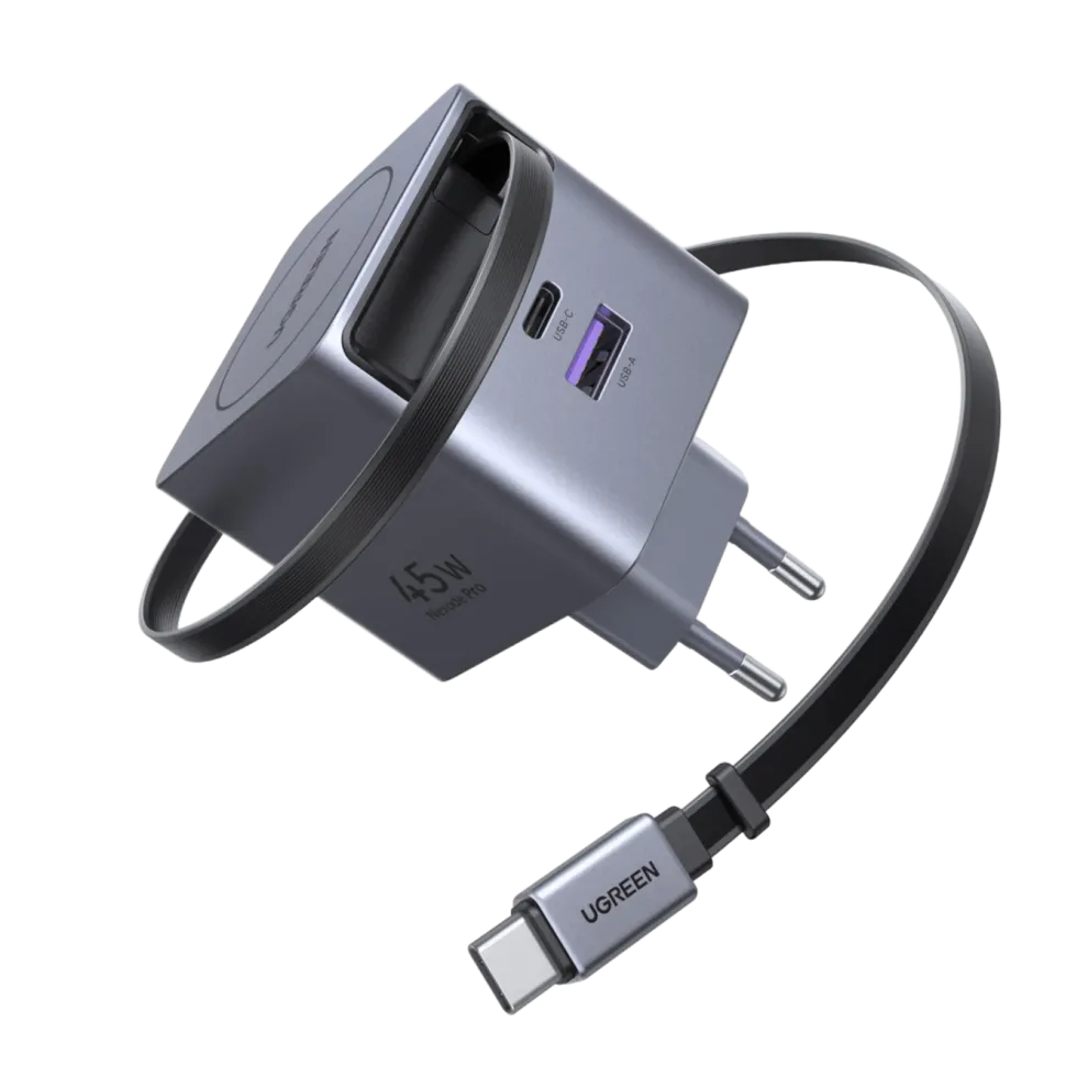 Ugreen Nexode 45 W GaN-hurtiglader med uttrekkbar USB-C-kabel 45 W