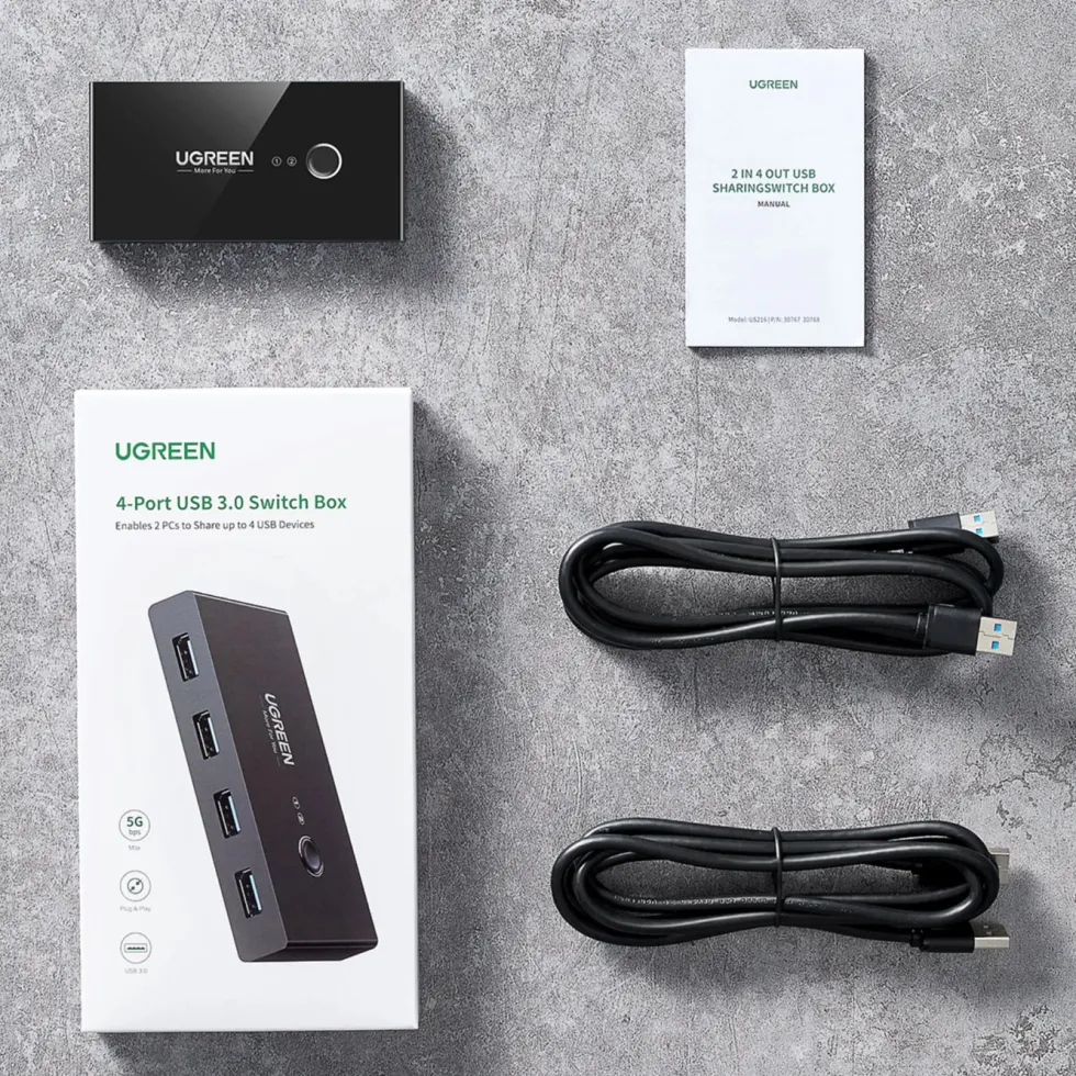 Ugreen USB 3.0-switch med 4 porter for to datamaskiner