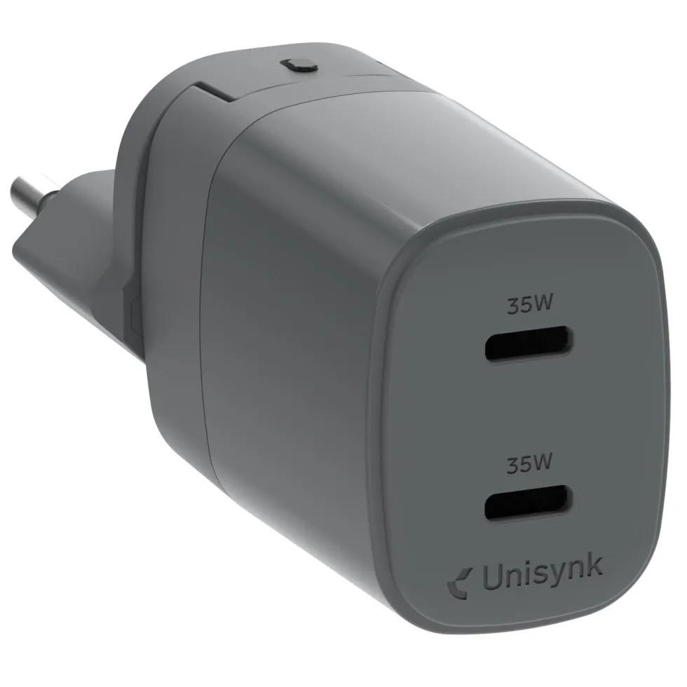 Unisynk Kompakt 2-ports lader for reisen – 35 W