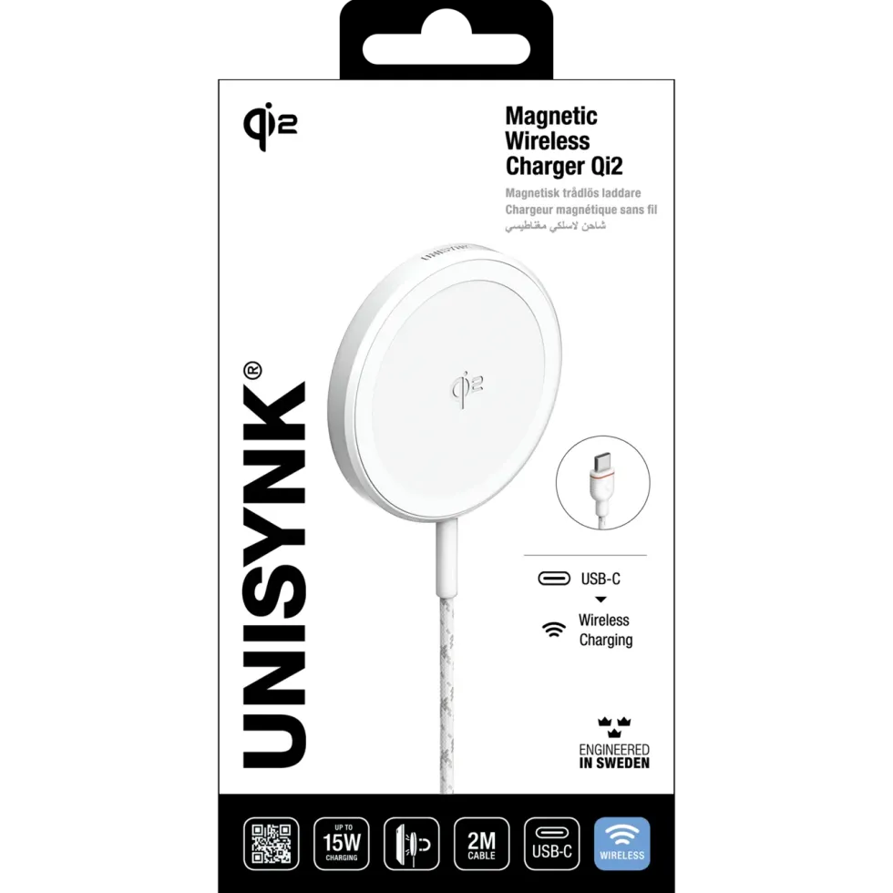 Unisynk Trådløs magnetisk lader med Qi2 15 W Hvit