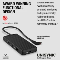 Unisynk USB-C-Hub 10 porter for to skjermer Windows