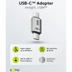 USB-C-adapter rett med USB4, 40 Gbit/s, 240 W
