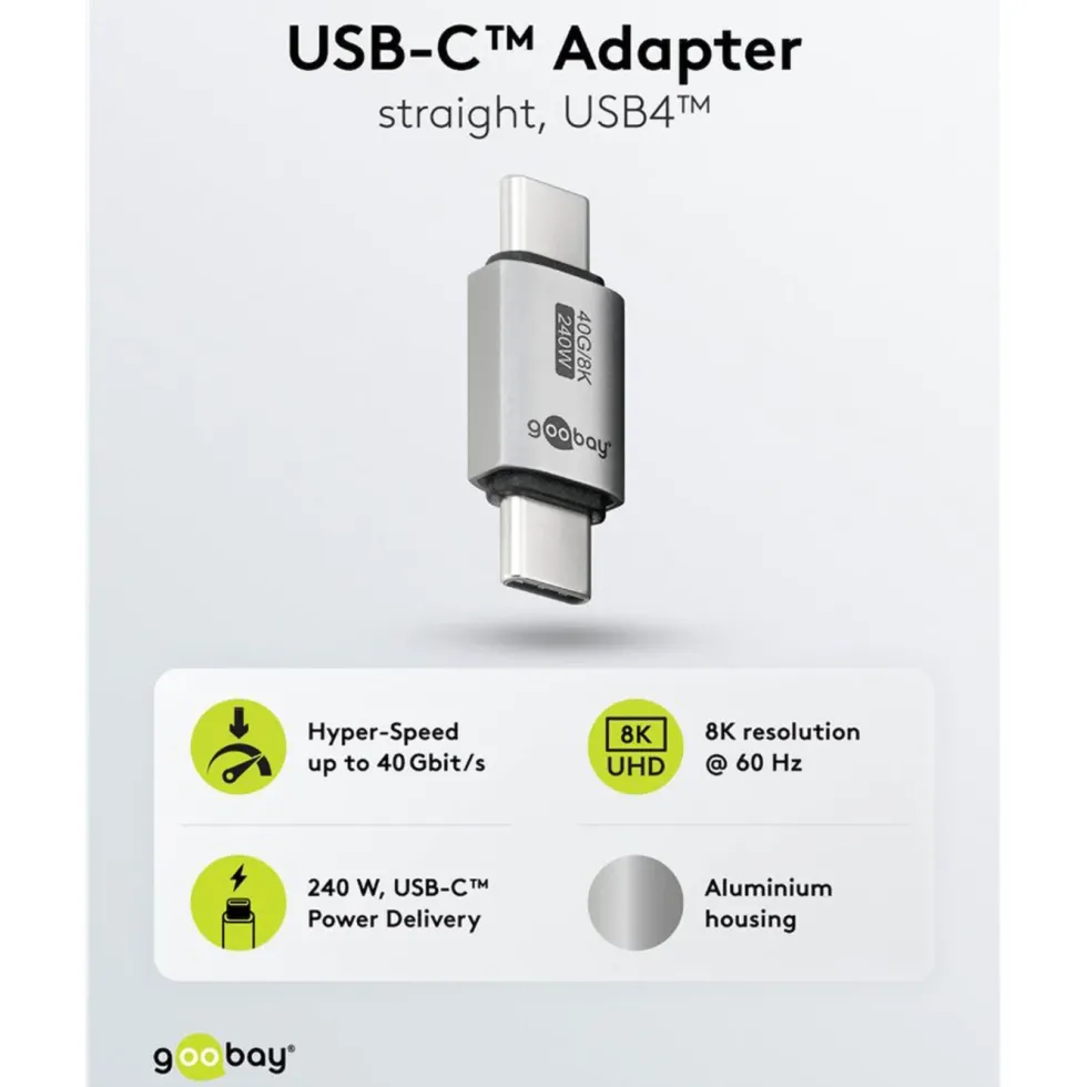 USB-C-adapter rett med USB4, 40 Gbit/s, 240 W