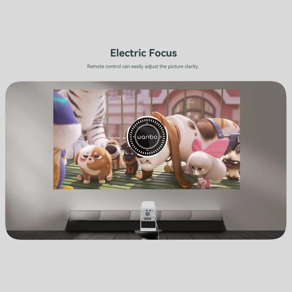 Wanbo Portabel projektor med Android TV og 360° gimbalstativ