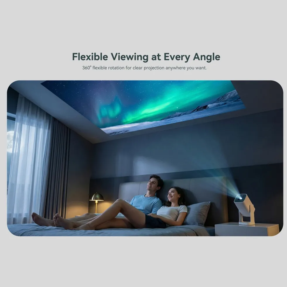 Wanbo Portabel projektor med Android TV og 360° gimbalstativ