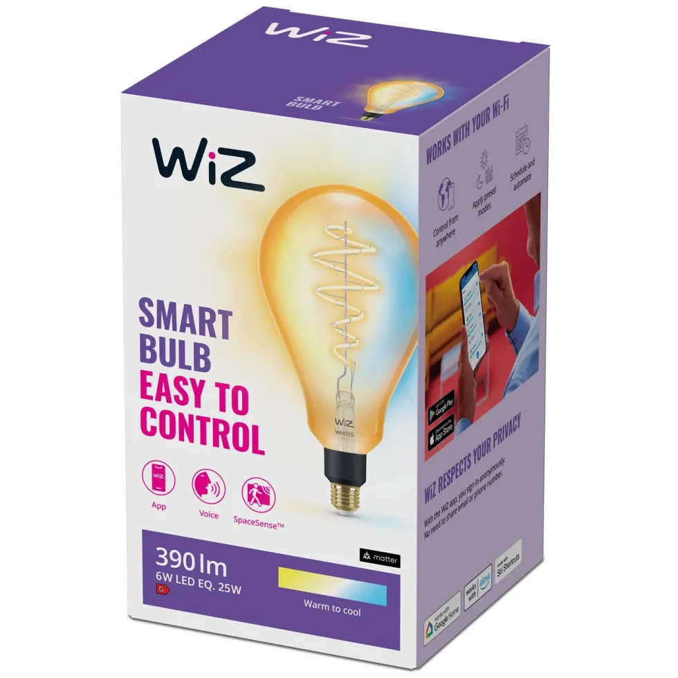 WiZ Amber Filament PS160 Smart LED-pære E27 390 lm